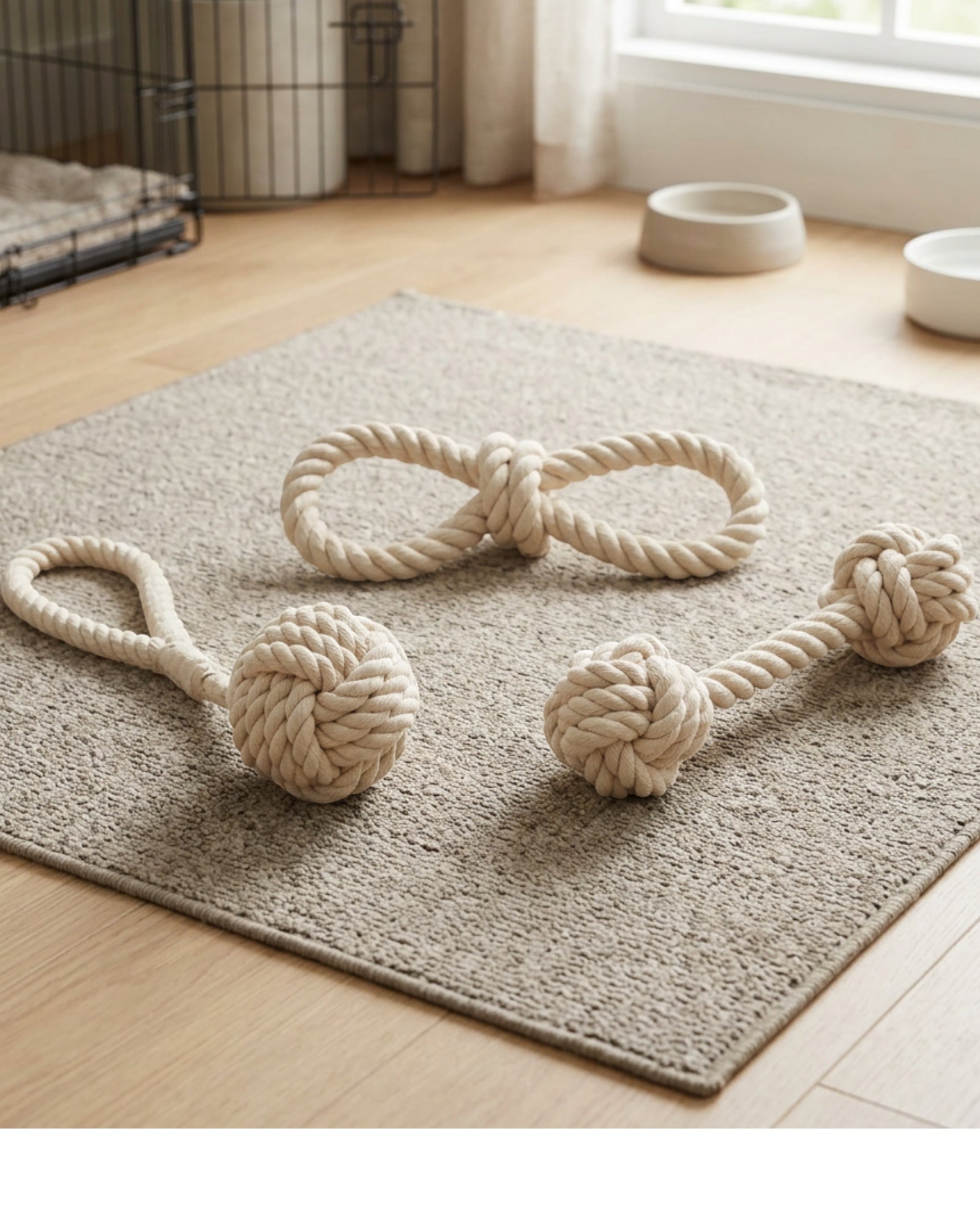 Gdbfx Cotton Rope Dog Toys Three Piece Natural - Lifestyle view
