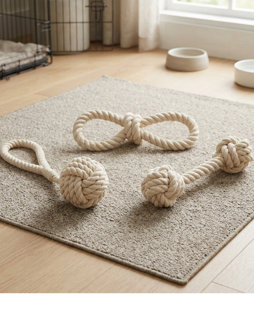 Gdbfx Cotton Rope Dog Toys Three Piece Natural - Lifestyle view
