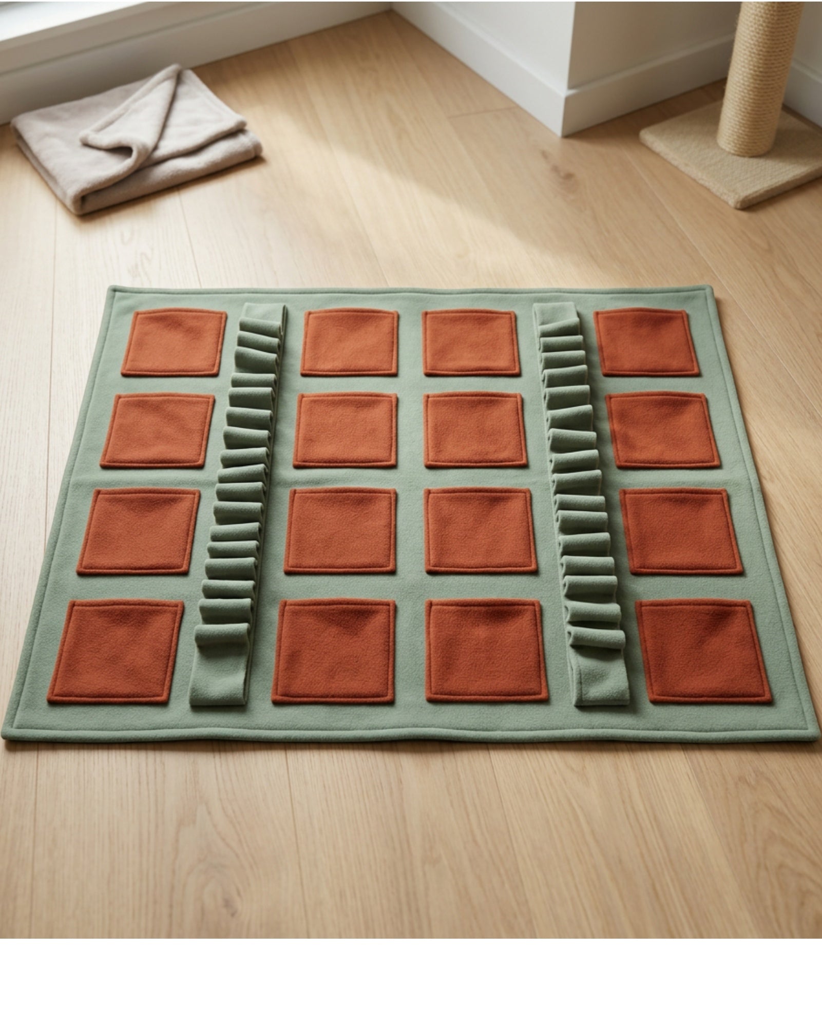 Gdbfx Fleece Treat-Pocket Activity Mat 70 x 50 cm Sage Rust - Lifestyle view